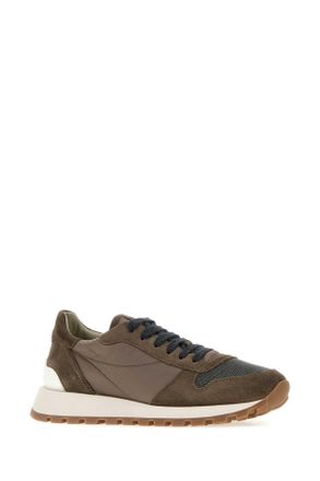 Brunello Cucinelli Womens Mud Fabric And Suede Sneakers Torba