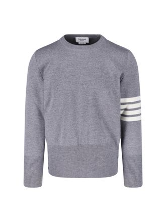 Thom Browne Crew Neck Knit Sweater with Distinctive Stripe Details