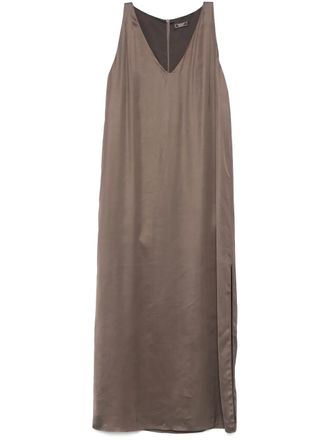 PESERICO jewel-embellished satin midi dress - Brown