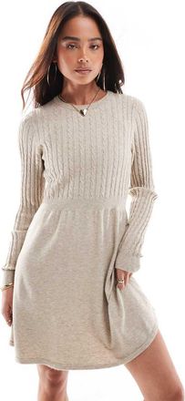 Only cable knit mini skater dress in beige-Neutral