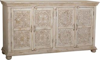 Wanderlust Deco Aparador de madera tallada acabado artesanal Beige 169x39x91h cm