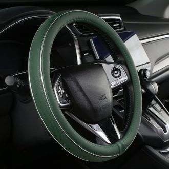 OEM Funda De Volante De Cuero Verde Con Franja De Fibra, Funda Universal Para Volante De Coche De 15 Pulgadas