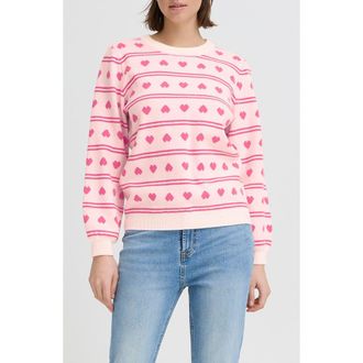 Ichi Ihbrielle Jacquard Heart Sweater in Birch W Teaberry at Nordstrom, Size Xx-Large