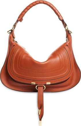 Chlo&eacute; Small Marcie Leather Shoulder Bag in Clay Brown at Nordstrom