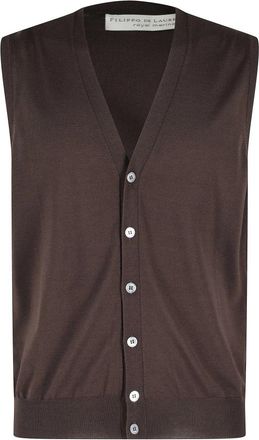 FILIPPO DE LAURENTIIS Gilet Bottoni Merino - Heren - Spencers - Bruin - M - Wol - Truien & Vesten