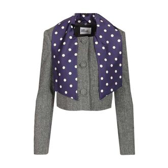 Self Portrait Herringbone Scarf Detail Jacket - female - Self Portrait - Light Jackets - Gray - 2XS - Jackets