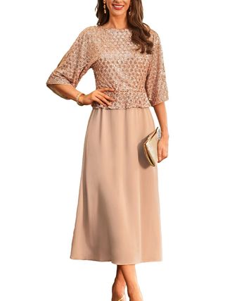 Grace Karin Grace Karin Sequin Dress for Women 2025 Mother of The Bride Dresses Wedding Guest Formal Chiffon Evening Gown, Champagne Gold, XL