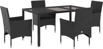 vidaXL Set Comedor Jard&iacute;n 5 Pzas Cojines Rat&aacute;n Sint&eacute;tico Vidrio Negro Vidaxl