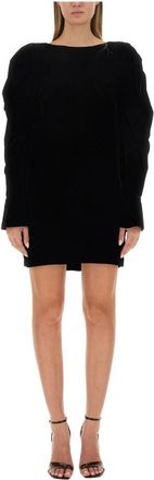 Nina Ricci Mini Velvet Jurk met Geplooide Pofmouwen en Klokmouwen - Dames - Korte kleedjes - Zwart - XS - Kleedjes