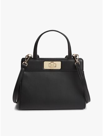 Tommy Hilfiger Womens Monogram Turnlock Mini Satchel Bag - Black