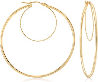 Canaria Canaria Italian 10kt Yellow Gold Textured and Polished Double-Hoop Earrings