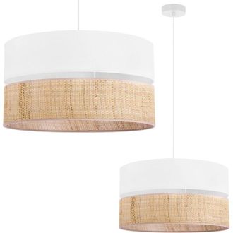 OEM L&aacute;mpara Colgante Rattan Duo Blanca Pantalla De Rattan Blanca