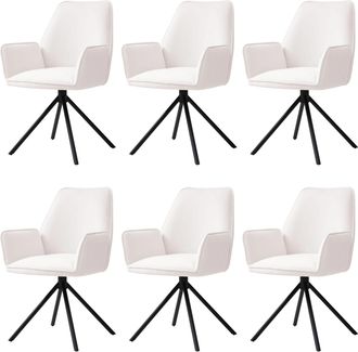 Hhg Juego De 6 Sillas De Comedor Hhg 851, Reposabrazos Para Silla De Cocina, Posici&oacute;n Autom&aacute;tica Giratoria, Terciopelo Mvg, Crema-beige, Patas Negras