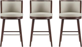 Manhattan Comfort Set Of 3 Evalyn Leatherette Barstools With Beech Wood Legs