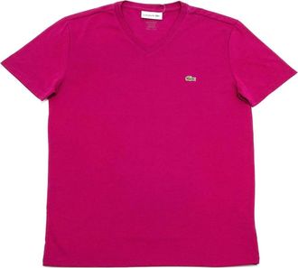 Lacoste Mens Standard Short Sleeve Pima V-Neck Tee In Fushia Pink