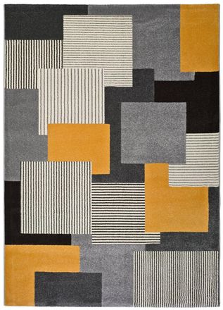 Atticgo Alfombra geom&eacute;trica gris/negro/mostaza 160x230 cm