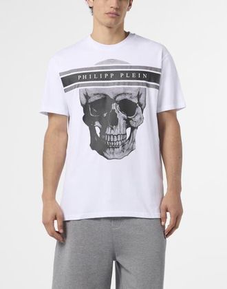 Philipp Plein Round Neck T-Shirt Skull Logo Line Men in White at Nordstrom, Size Xxx-Large