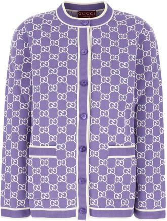 Gucci Cardigans, female, Purple, Size: XS GG Fine Cotton Jacquard Cardigan