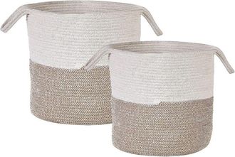 Beliani Conjunto De 2 Cestas De Algod&oacute;n Beige Blanco Tejido Accesorio Decorativo Pazha