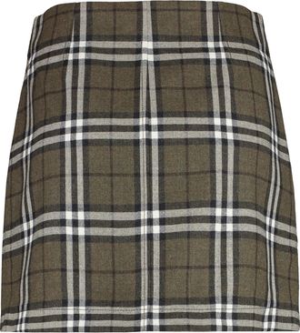 Burberry Womens Wool Mini Skirt With Check Motif Green