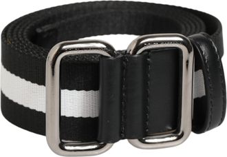 Dolce & Gabbana Black White Striped Metal Buckle Men Mens Belt