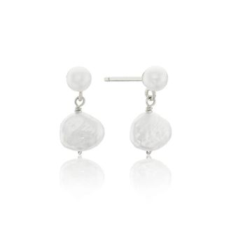 Lily & Roo Silver Double Baroque Pearl Drop Stud Earrings