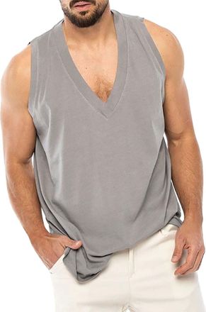 Generic Simple Sleeveless Vests Men - Deep V Neck Sleeveless T Shirts Gym Workout Training Muscle Sleeveless Shirts Beach Vest Outdoor Loose Sports Vest Light