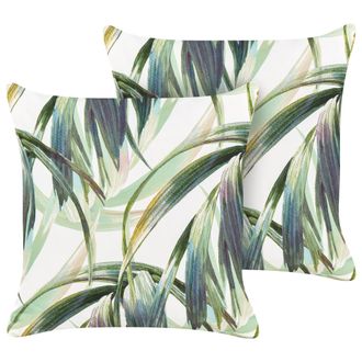 Beliani Beliani - Conjunto De 2 Cojines De Jard&iacute;n Almohada De Exterior 45 X 45 Cm Poli&eacute;ster Motivo Hojas Blanco Y Verde Calderina