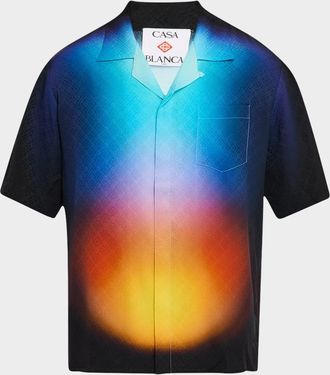 Casablanca Mens Gradient Monogram Silk Camp Shirt