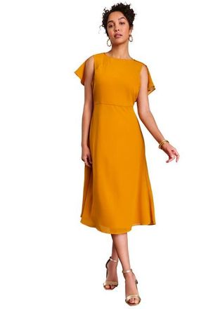 Jessica London Georgette Fit And Flare Caplet Dress in Rich Gold at Nordstrom, Size 18