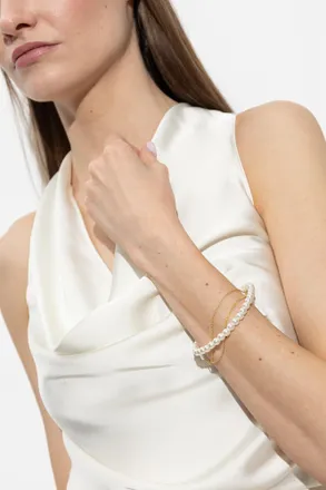 AllSaints Bracelet With Glass Pearls, Womens, Gold