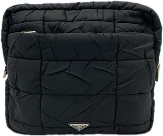 Prada Saffiano Black Nero Nylon Saffiano Clutch Bag Shoulder Bag (Pre-Owned)