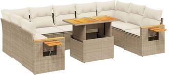 vidaXL Juego De Sof&aacute;s Jard&iacute;n Con Cojines Beige 10 Pzas Rat&aacute;n Sint&eacute;tico Vidaxl