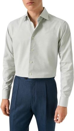 Eton Contemporary Fit Signature Twill Button-Up Shirt in Light Green at Nordstrom, Size 15.5