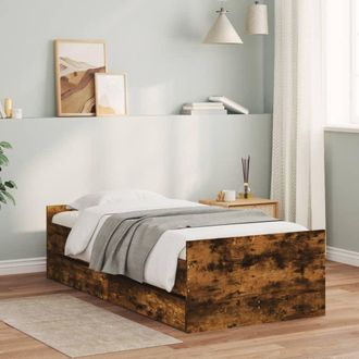 vidaXL Estructura De Cama Con Cajones Roble Ahumado 90x200 Cm Vidaxl