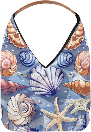 Generic Seashell Print Reusable Lightweight Grocery Bags - Foldable Into Compact Pouch, Washable & Sturdy, Multipurpose for Shopping and Travel