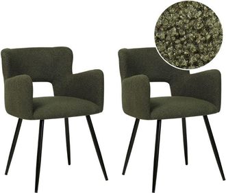Beliani Set di 2 sedie da pranzo bouclè verde scuro e metallo braccioli e schienale con apertura Sanilac