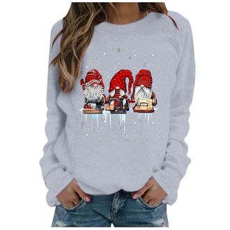 Generic Christmas Sweatshirt for Women UK Funny Gnomes Graphic Printed Jumper Long Sleeve Crewneck Winter Warm Xmas Holiday Pullover Lightweight Loose Fleece 