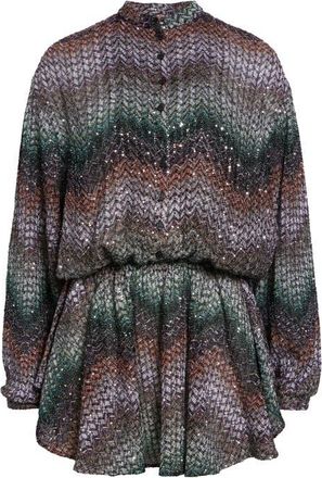 Missoni Metallic Zigzag Sequin Long Sleeve Knit Minidress in Multi Black Orange Violet at Nordstrom, Size 10 Us