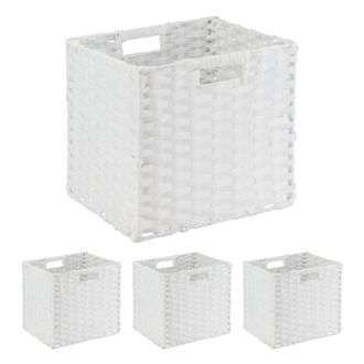 Relaxdays Relaxdays Cestas Almacenaje, Set 4, Cajas Organizadoras Plegables, Dise&ntilde;o Trenzado, 31x32x30cm, Ropa, Pl&aacute;stico, Blanco