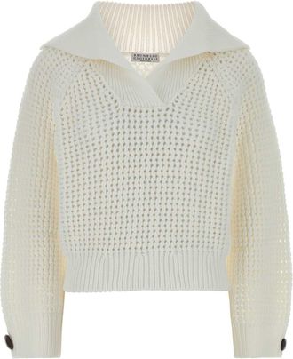 Brunello Cucinelli Brunello Cucinelli Womens White Cotton Blend Sweater - Ivory - Size X-Small
