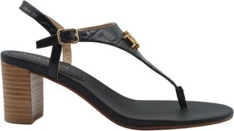 Ralph Lauren Zwarte Sandalen met Hak - Dames - Sandalen met hakken - Zwart - 38 1/2 EU - Leer - Schoenen