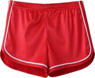 Generic Womens Sexy Booty Shorts Retro Metallic Sports Sparkly Dance Shorts Elastic High Waist Gym Running Short Pants Nightclub Hot Pants Red