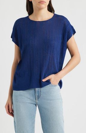 Eileen Fisher Variegated Rib Organic Cotton & Organic Linen Sweater in Deep Dive at Nordstrom, Size Xx-Small