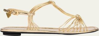 Prada Knotted Metallic Leather Flat Sandals