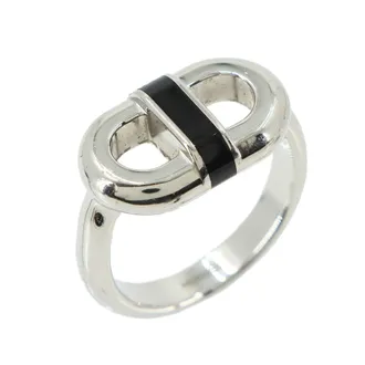 Herm&egrave;s Silver Black Lacquer Metal Stainless Steel Band Ring (Pre-Owned)