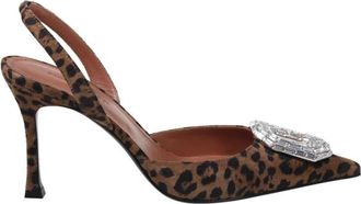 Amina Muaddi Camelia Sling 90 Suede - Dames - Pumps - Bruin - 41 EU - Leer - Schoenen