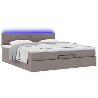 vidaXL Cama Otomana Con Colch&oacute;n Y Luces Led Tela Gris Taupe 180x200cm Vidaxl