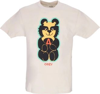 Obey Klassieke Teddy Cream Tee met Print - Heren - T-shirts - Beige - S - Katoen - Tops