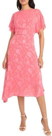Maggy London Floral Jacquard Asymmetric Midi Dress in Rapture Rose at Nordstrom Rack, Size 14